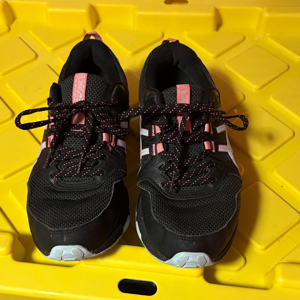 Asics Black and Pink Athletic Shoes